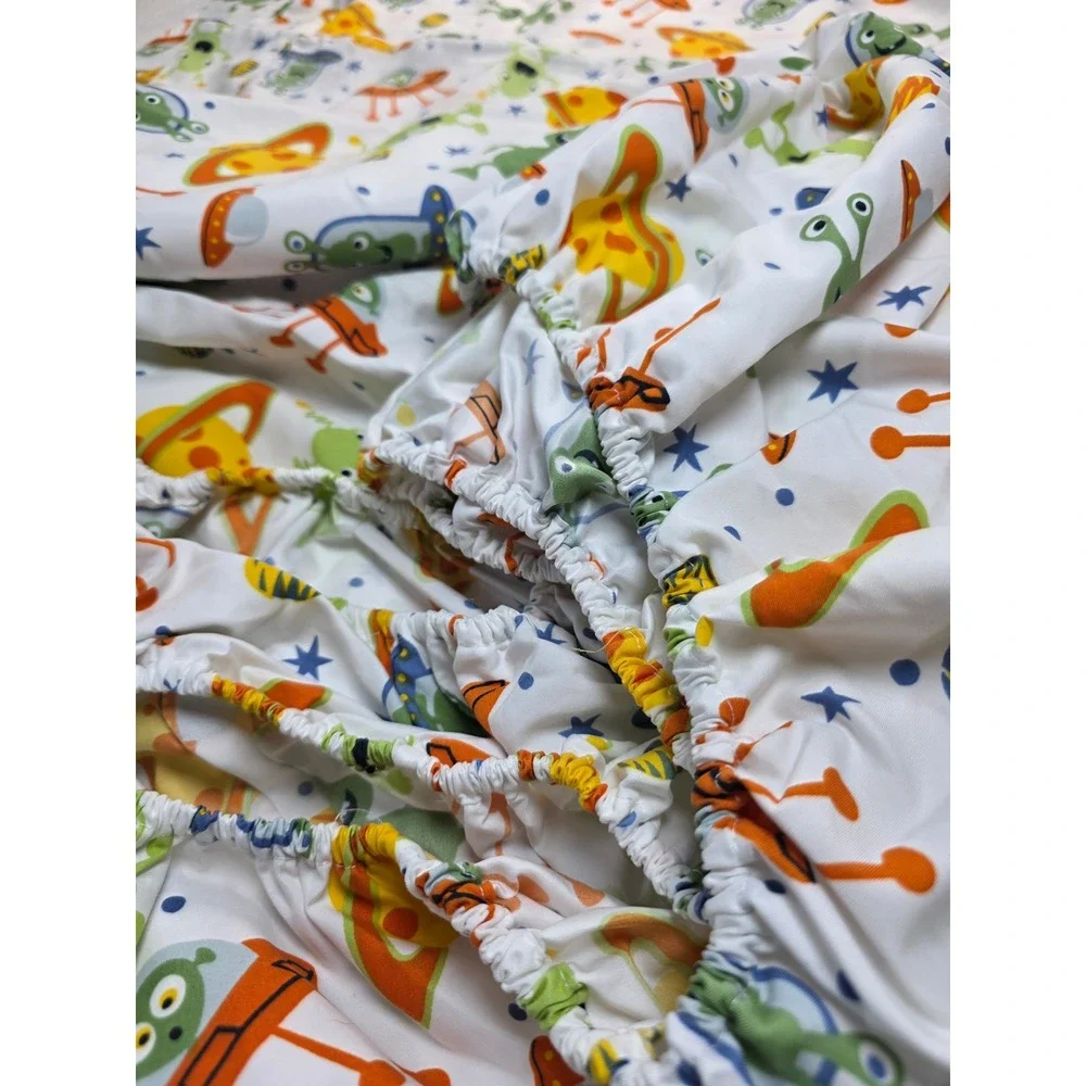 Kids Alien Outer Space Bed Sheet Set Planets UFO Flying Saucer White Y2K Classic